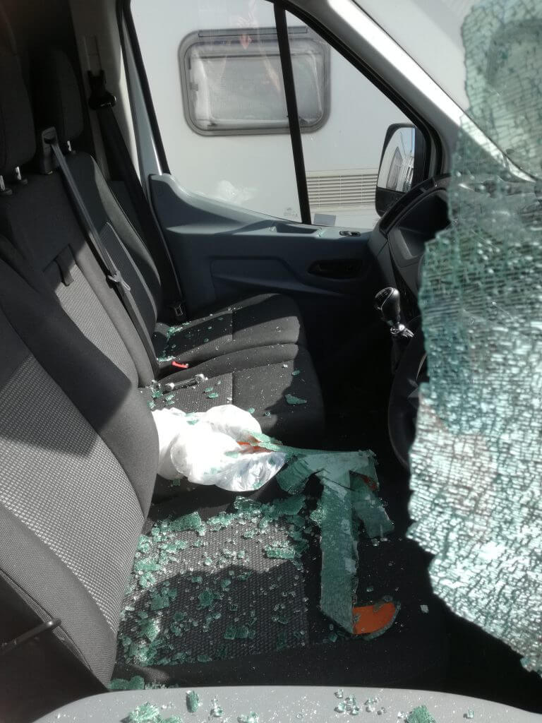 smashed car window